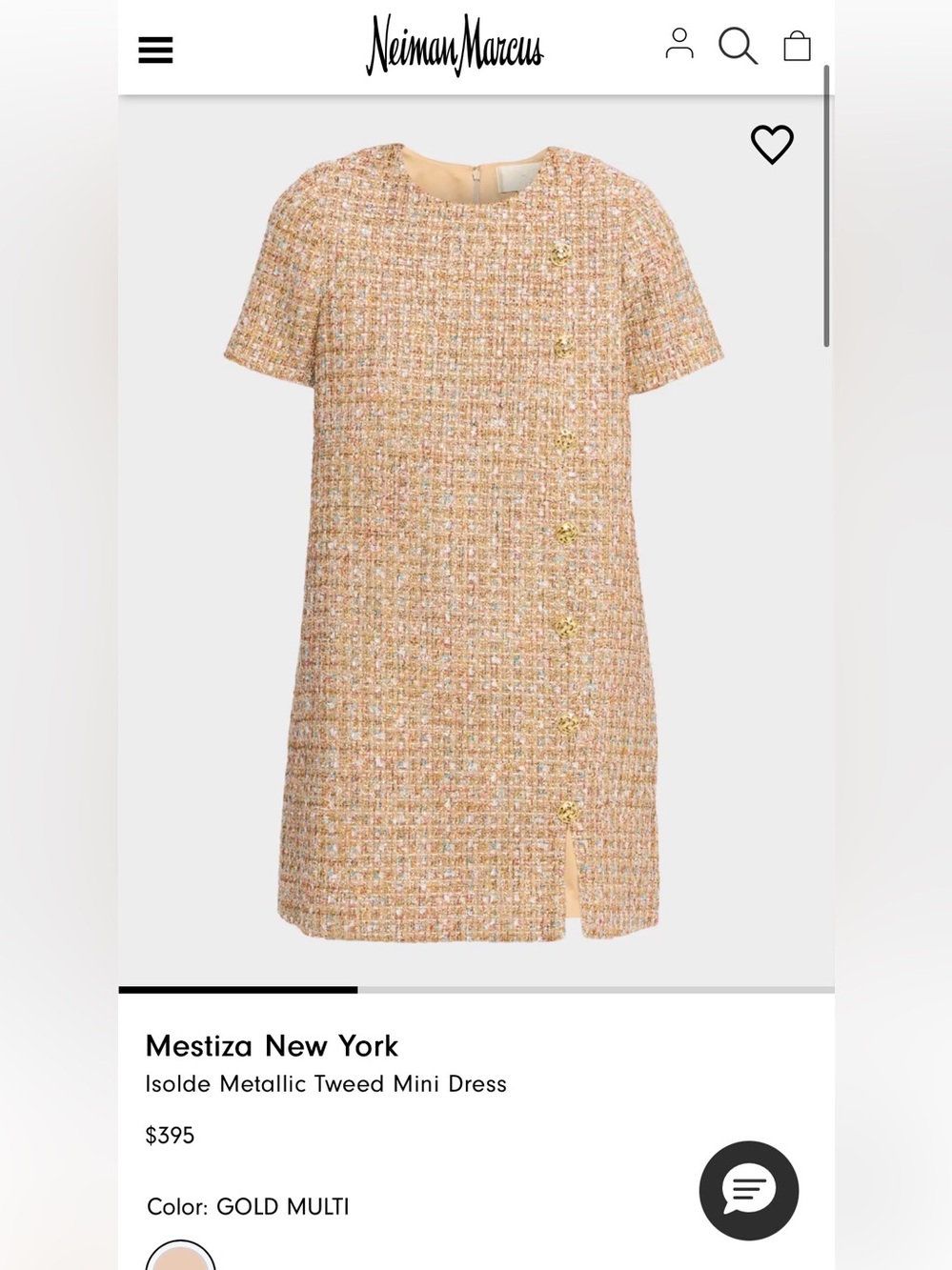Mestiza New York Isolde Metallic Tweed Dress in Gold